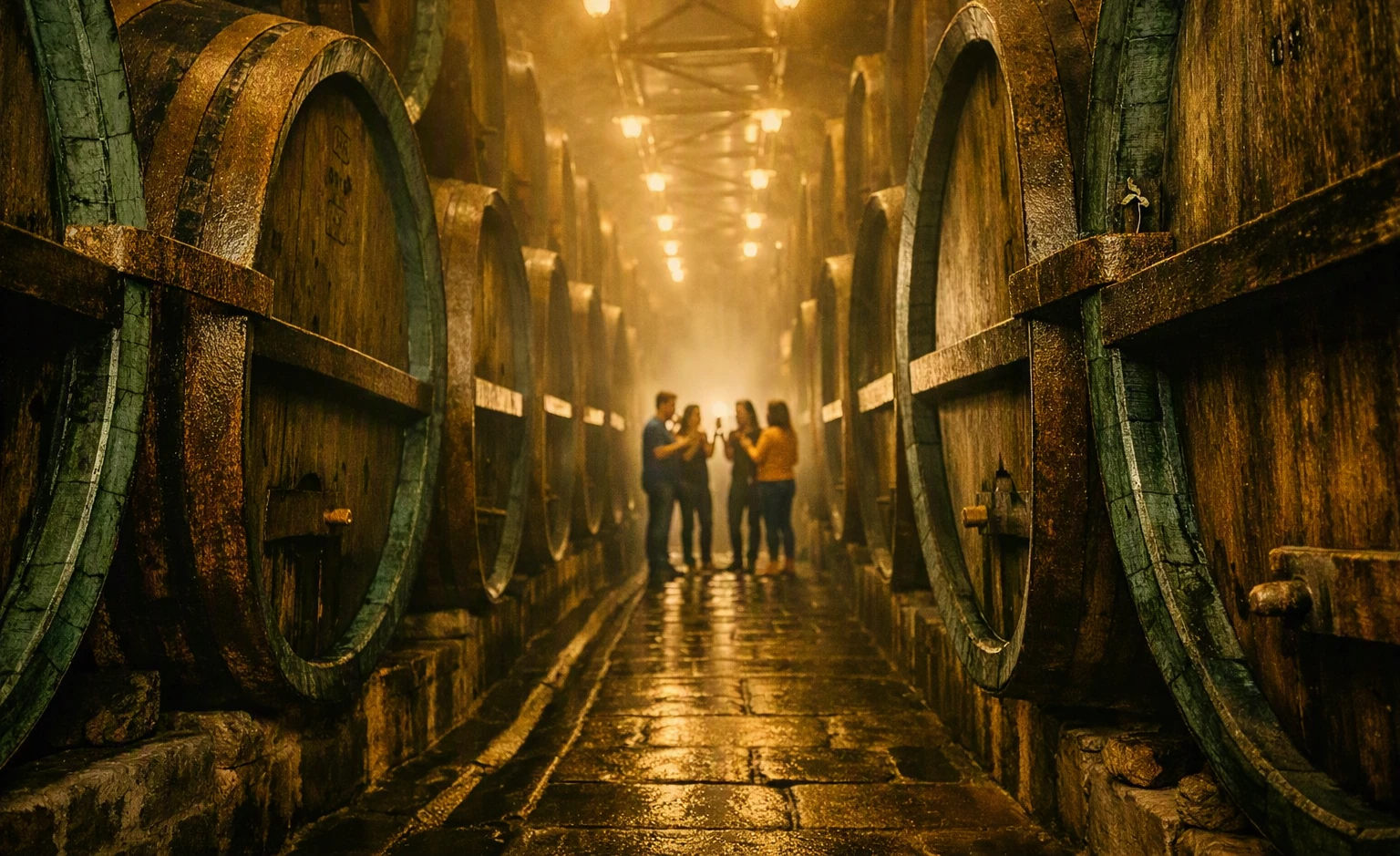 Group tasting in a historic beer cellar