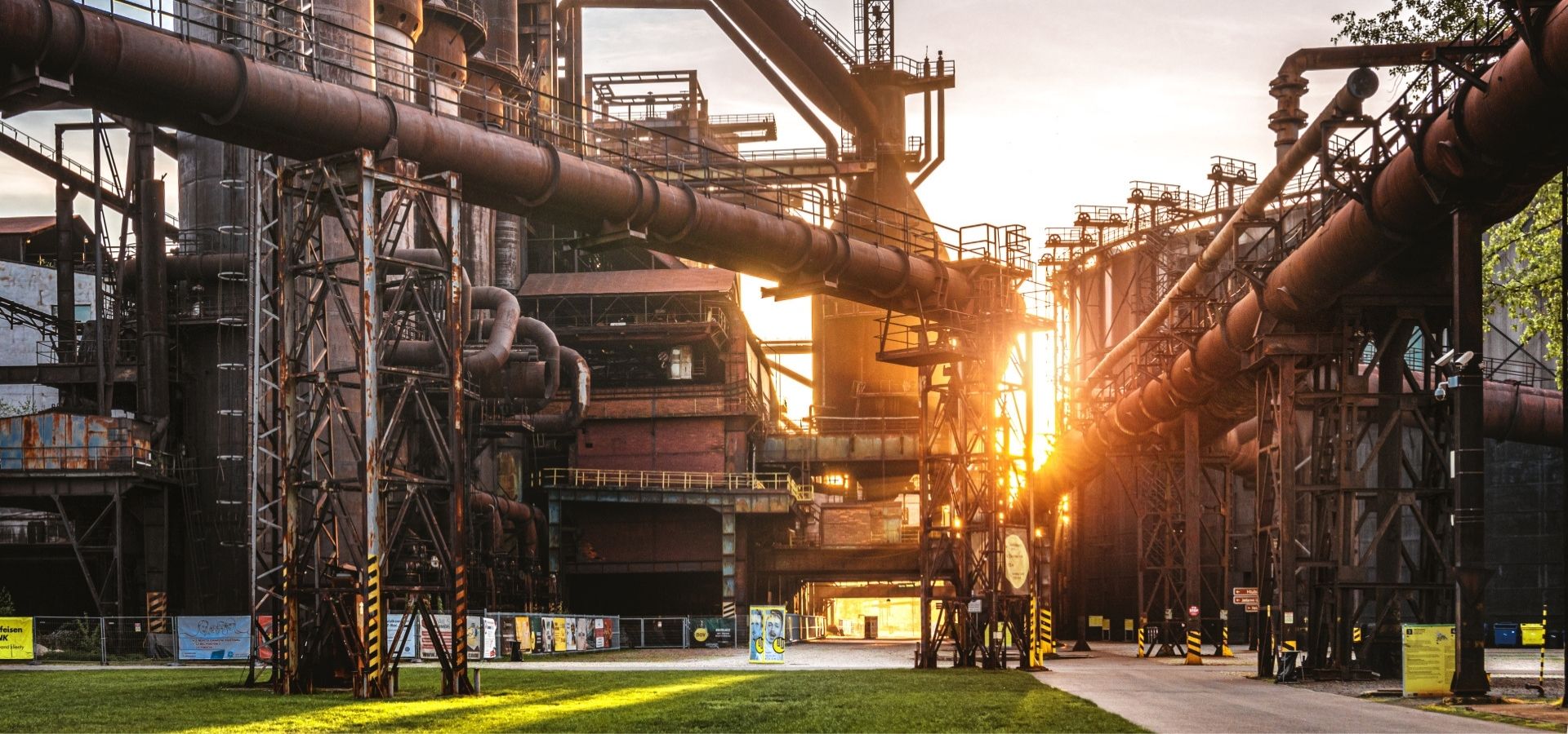 Former ironworks at sunset